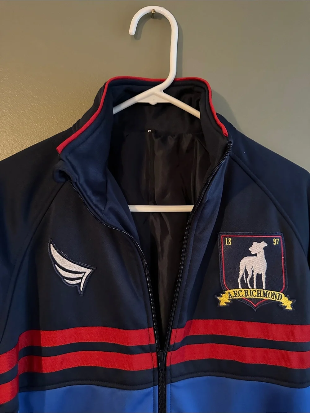 Ted Lasso AFC Richmond Navy and Royal Blue Zip-Front Jacket with Red Stripes - Picture 3 of 4